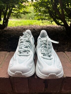 Hoka Clifton 10 Women's Running Sneakers in Light blue and White. Women’s 9